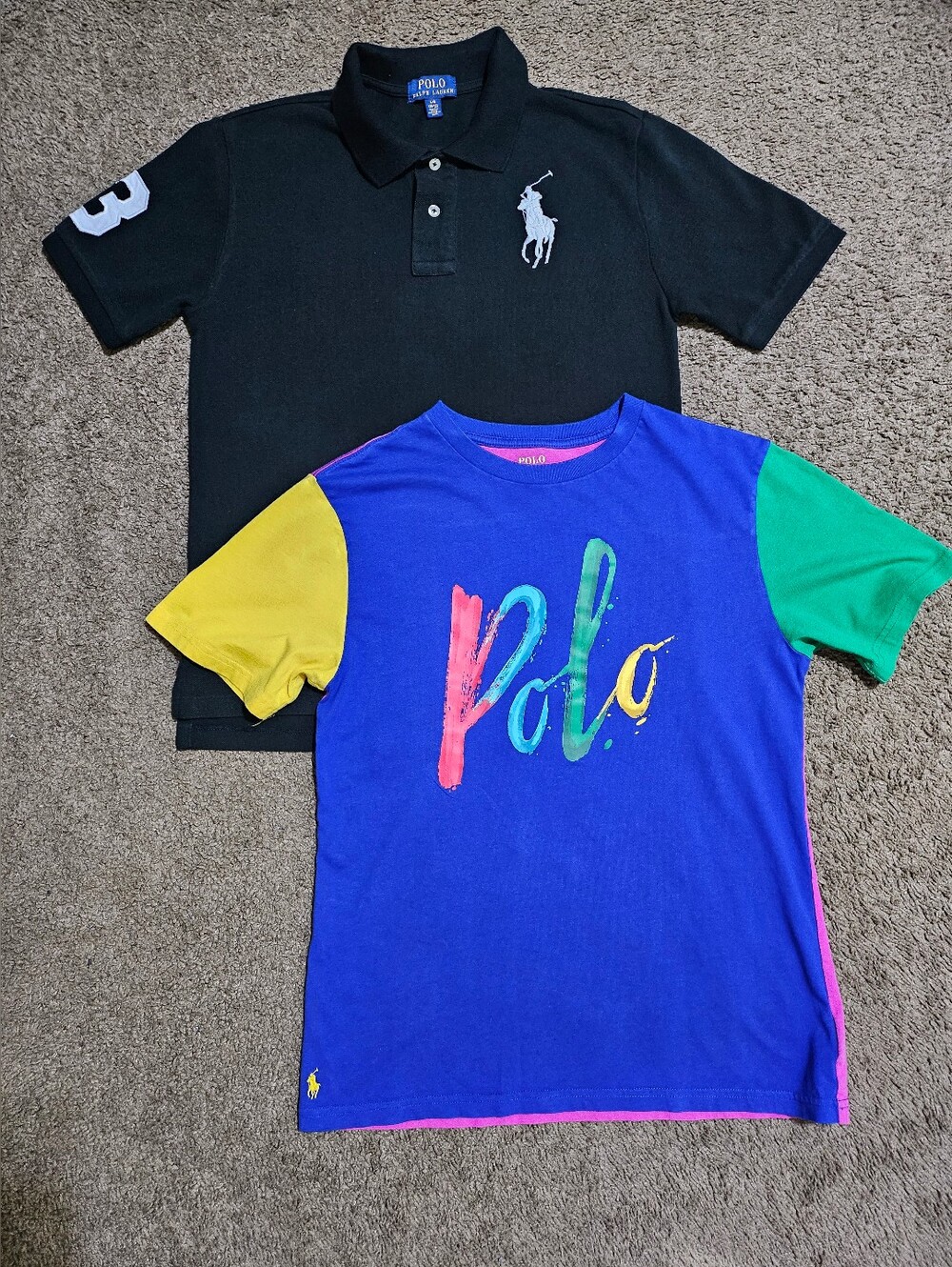 POLO RALPH LAUREN YOUTH BUNDLE OF 2 COLORBLOCK GRAPHIC/BIG PONY SHIRT L(14-16)